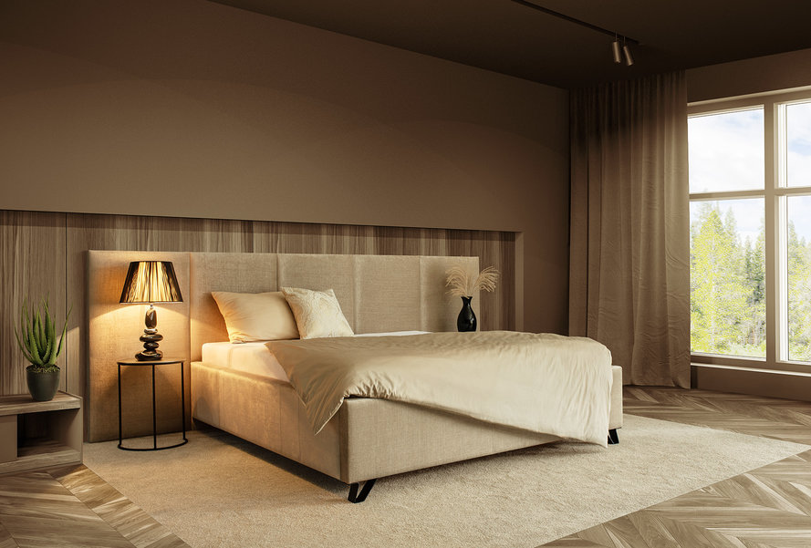 Čalúnená posteľ SENARO VERTICAL s bočnými kazetami a výškou čela 125 alebo 135