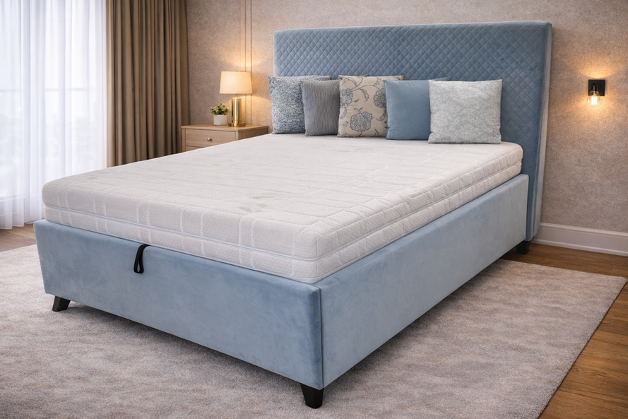 Čalúnená posteľ s úložným priestorom výška čela 135cm/140x200