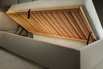 Čalúnená posteľ s úložným priestorom  s výškou čela 145 cm /180x200