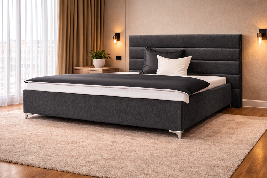 Čalúnená posteľ SENARO HORIZONT LINE s presahom a výškou čela 145 alebo 155 cm