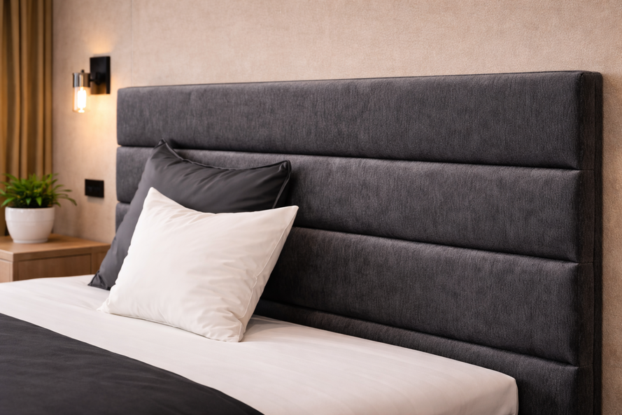 Čalúnená posteľ SENARO HORIZONT LINE s presahom a výškou čela 145 alebo 155 cm