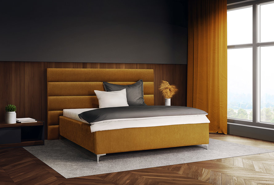 Čalúnená posteľ SENARO HORIZONT LINE s presahom a výškou čela 145 alebo 155 cm