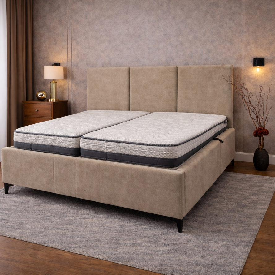 Čalúnená posteľ SENARO VERTICAL s bočnými kazetami a výškou čela 125 alebo 135