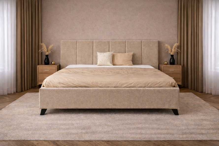 Čalúnená posteľ SENARO VERTICAL s bočnými kazetami a výškou čela 125 alebo 135